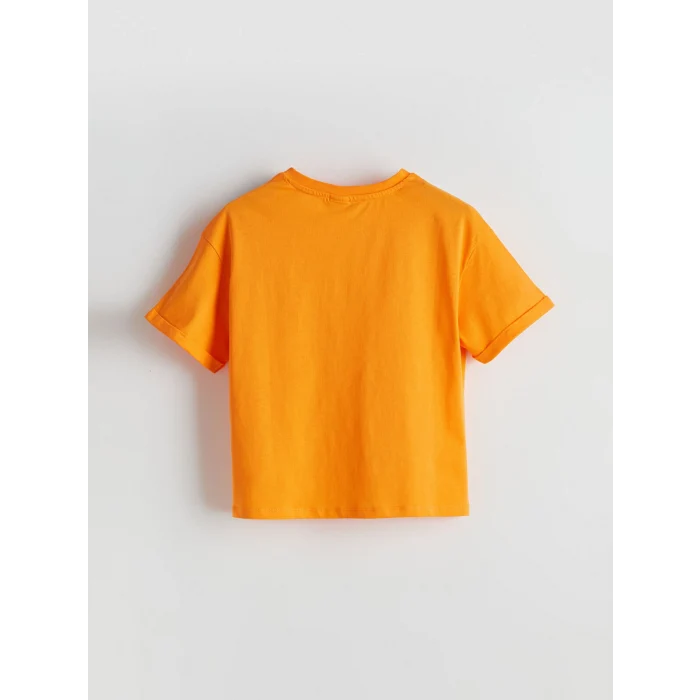 LCW Kids Turuncu Bisiklet Yaka Kız Çocuk Tişört