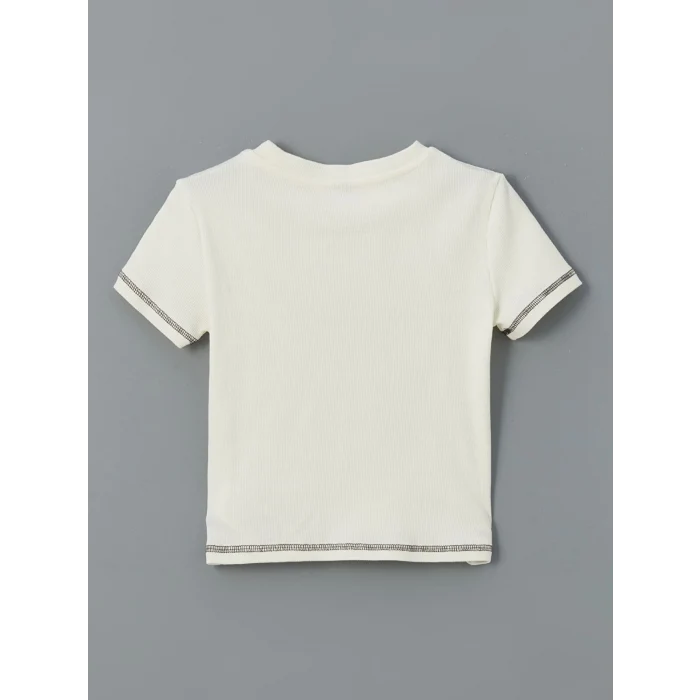 LCW Kids Ekru Bisiklet Yaka Kız Çocuk Tişört