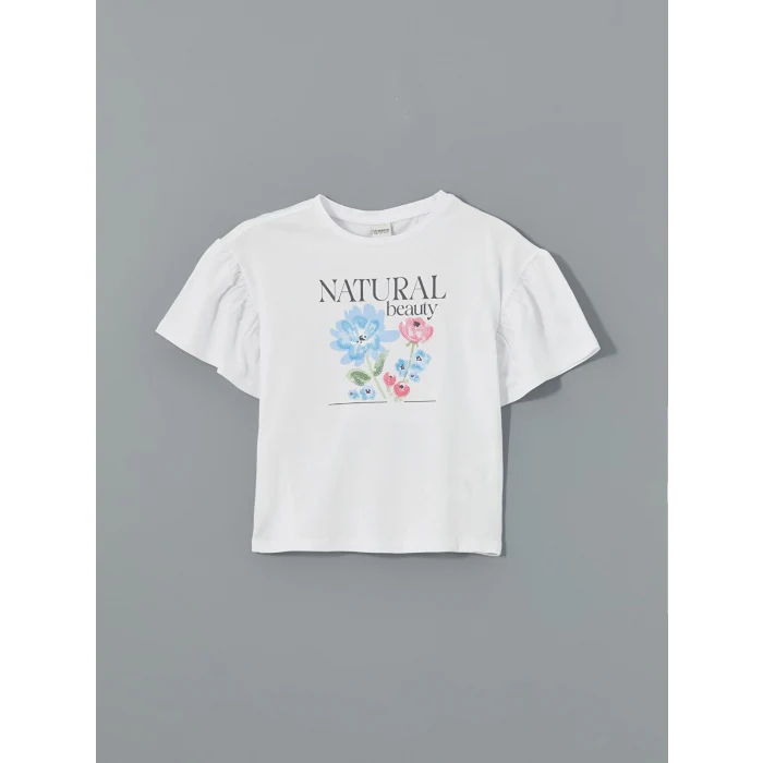 LCW Kids Beyaz Bisiklet Yaka Kız Çocuk Tişört