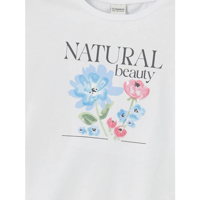 LCW Kids Beyaz Bisiklet Yaka Kız Çocuk Tişört