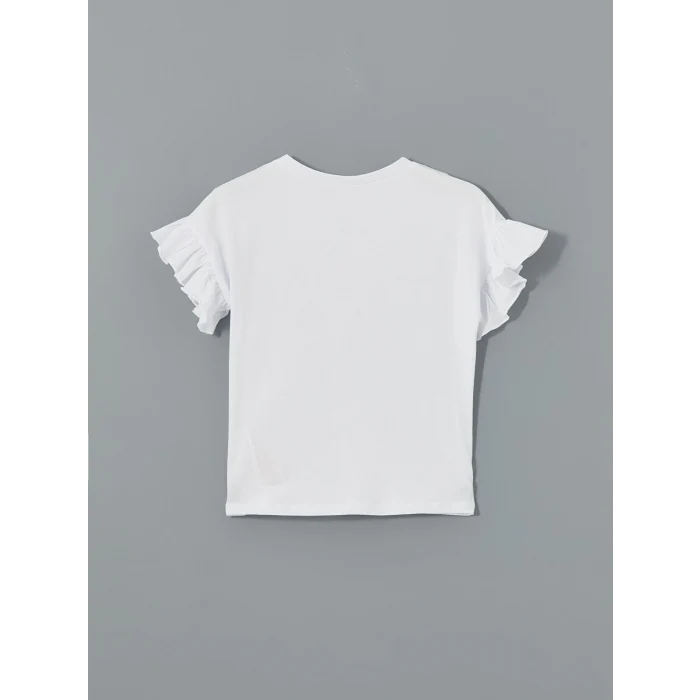 LCW Kids Beyaz Bisiklet Yaka Kız Çocuk Tişört