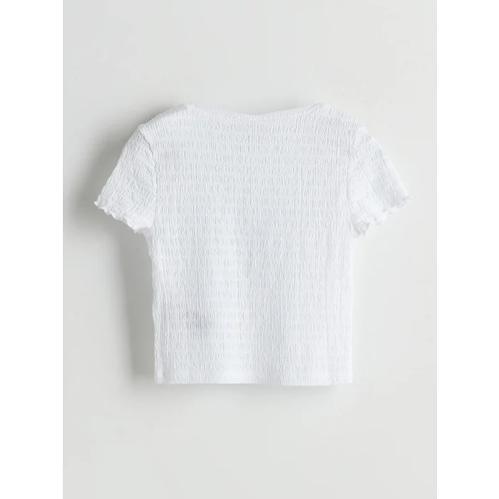 LCW Kids Beyaz Bisiklet Yaka Fiyonk Baskılı Kız Çocuk Tişört