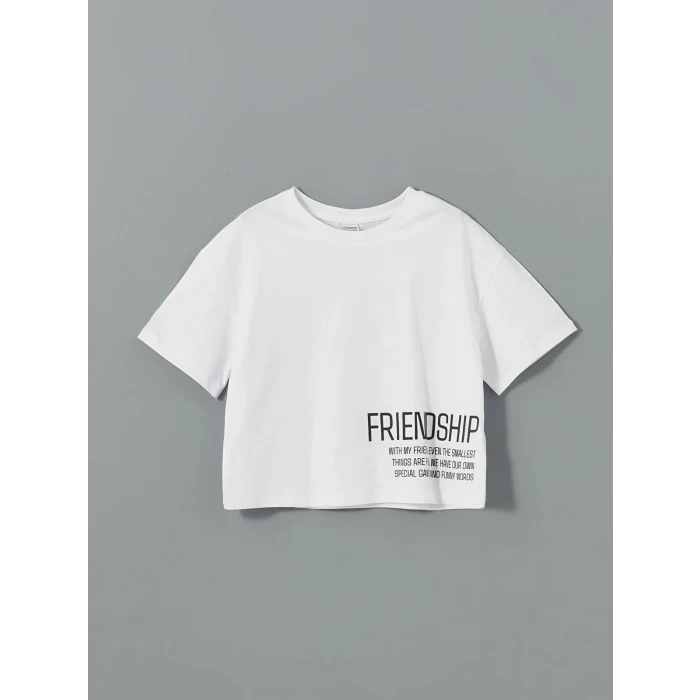 LCW Kids Beyaz Bisiklet Yaka Kız Çocuk Tişört