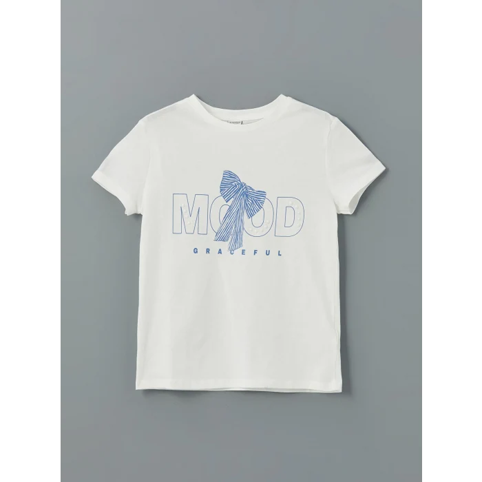 LCW Kids Ekru Bisiklet Yaka Kız Çocuk Tişört