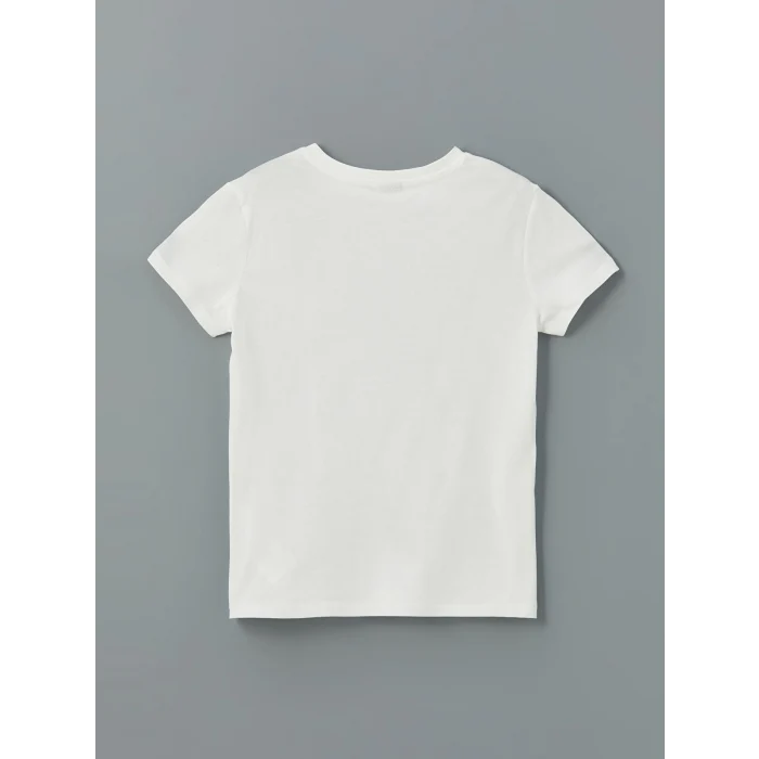 LCW Kids Ekru Bisiklet Yaka Kız Çocuk Tişört