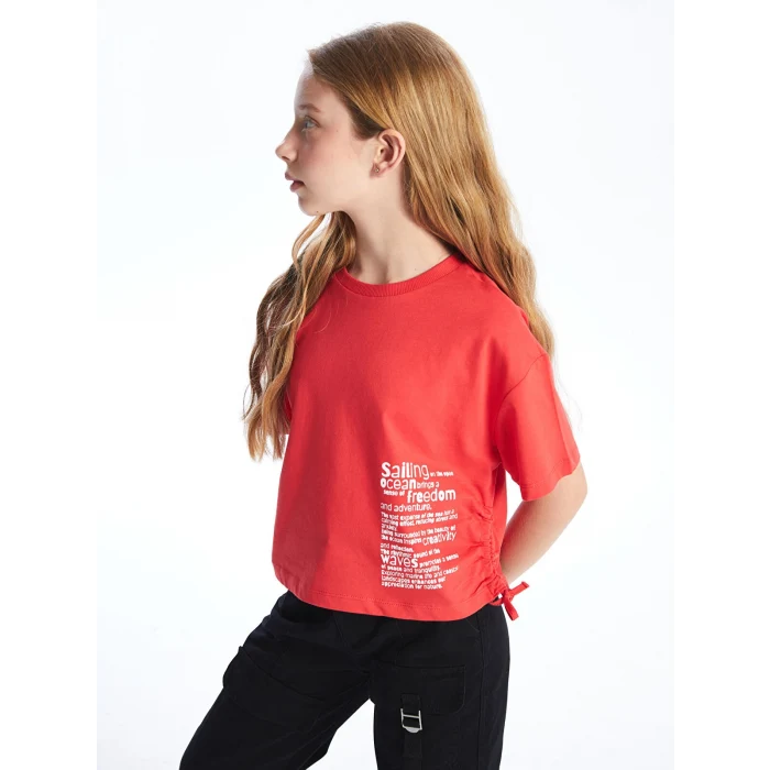 LCW Kids Kırmızı Bisiklet Yaka Kız Çocuk Tişört