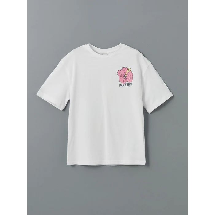 LCW Kids Beyaz Bisiklet Yaka Kız Çocuk Tişört