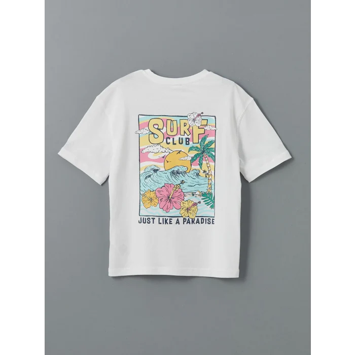 LCW Kids Beyaz Bisiklet Yaka Kız Çocuk Tişört