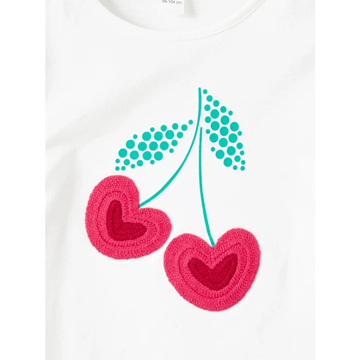 LCW Kids Ekru Bisiklet Yaka Baskılı Kız Çocuk Tişört