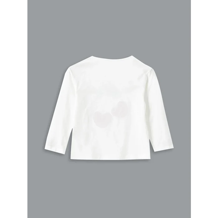 LCW Kids Ekru Bisiklet Yaka Baskılı Kız Çocuk Tişört