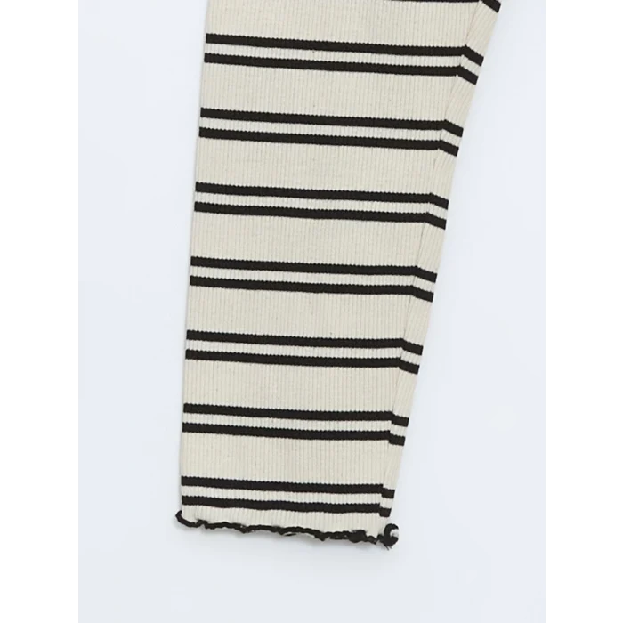 LCW Kids Siyah Beli Lastikli Çizgili Kız Çocuk Tayt