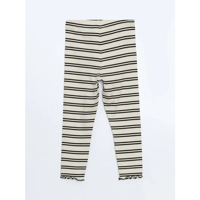 LCW Kids Siyah Beli Lastikli Çizgili Kız Çocuk Tayt