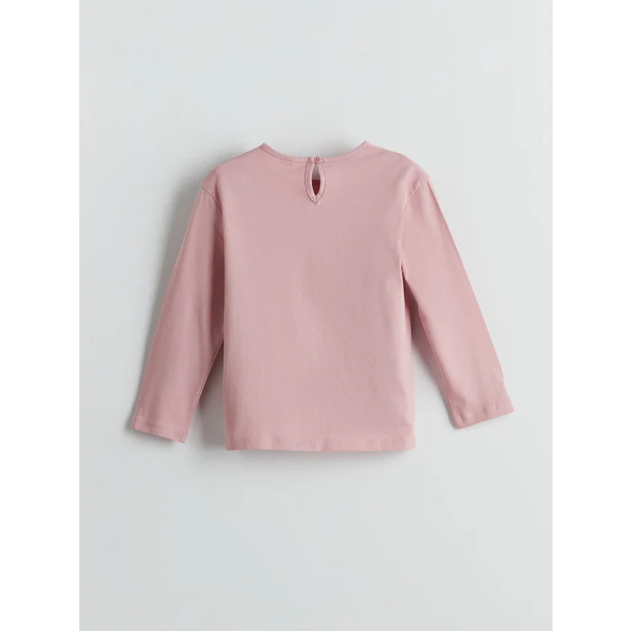 LCW Kids Pembe Bisiklet Yaka Baskılı Kız Çocuk Tişört