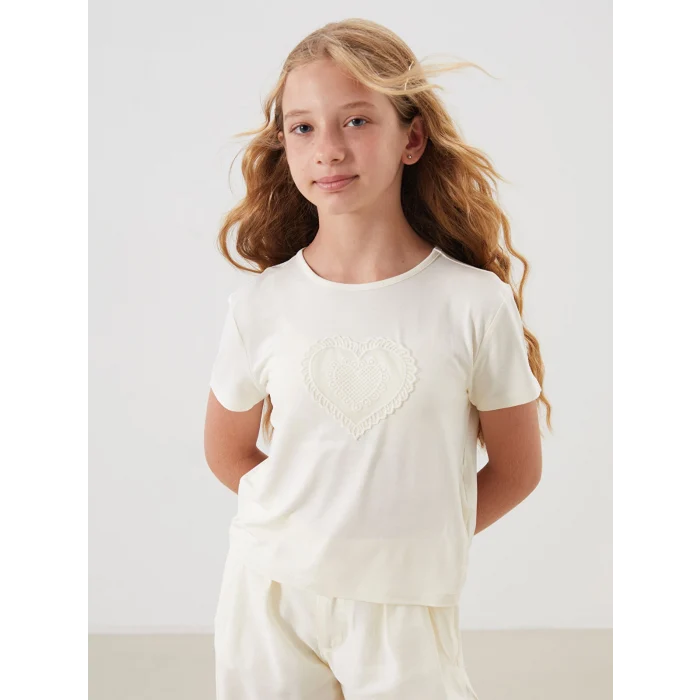 LCW Kids Sarı Bisiklet Yaka Kız Çocuk Tişört