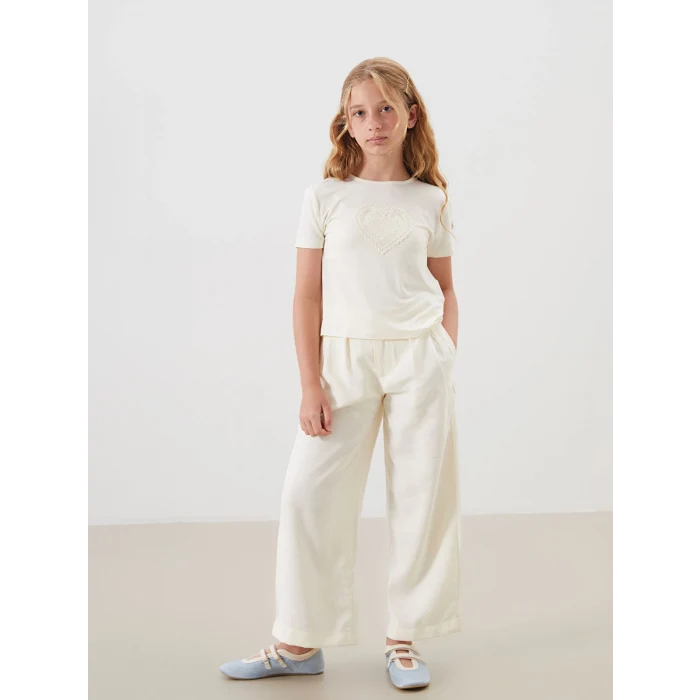 LCW Kids Sarı Bisiklet Yaka Kız Çocuk Tişört