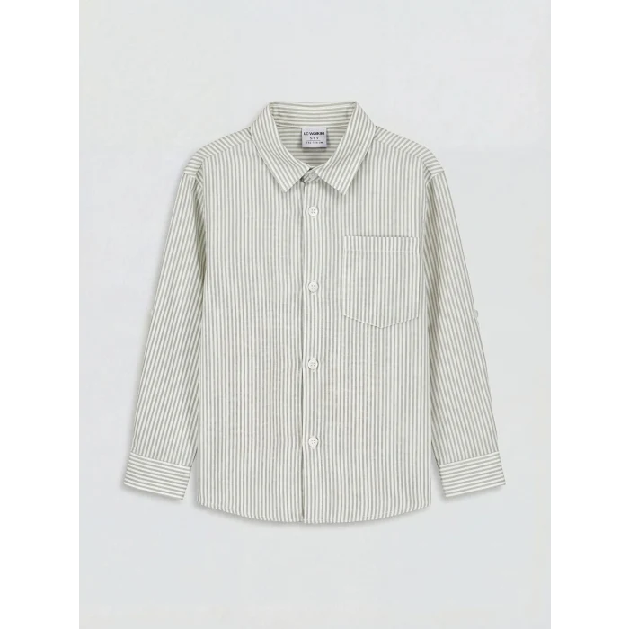 LCW Kids Yeşil Çizgili Keten Karışımlı Erkek Çocuk Gömlek