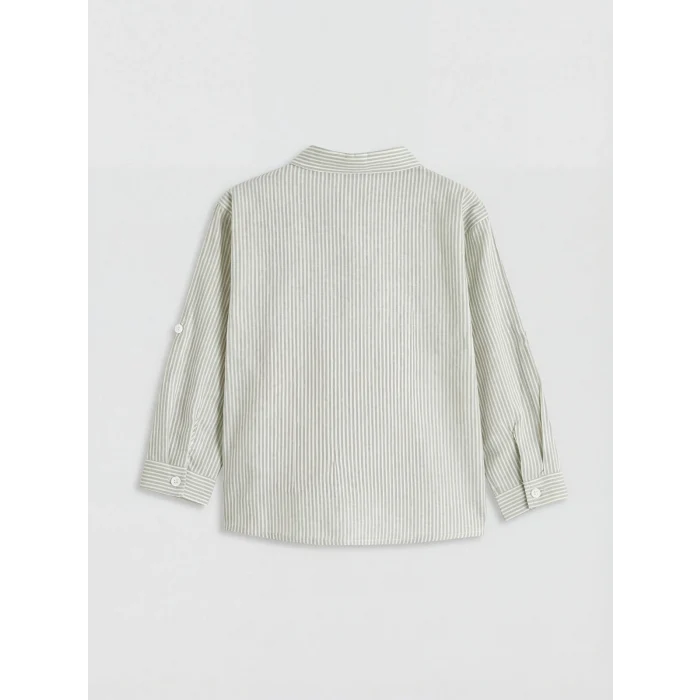 LCW Kids Yeşil Çizgili Keten Karışımlı Erkek Çocuk Gömlek