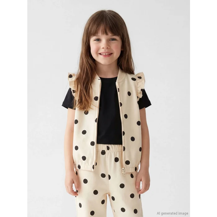 LCW Kids Ekru Kolej Yaka Puantiyeli Kız Çocuk Yelek