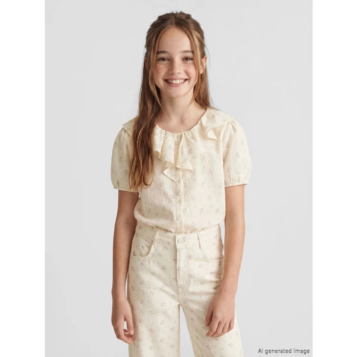 LCW Kids Bej İspanyol Paça Çiçekli Kız Çocuk Pantolon