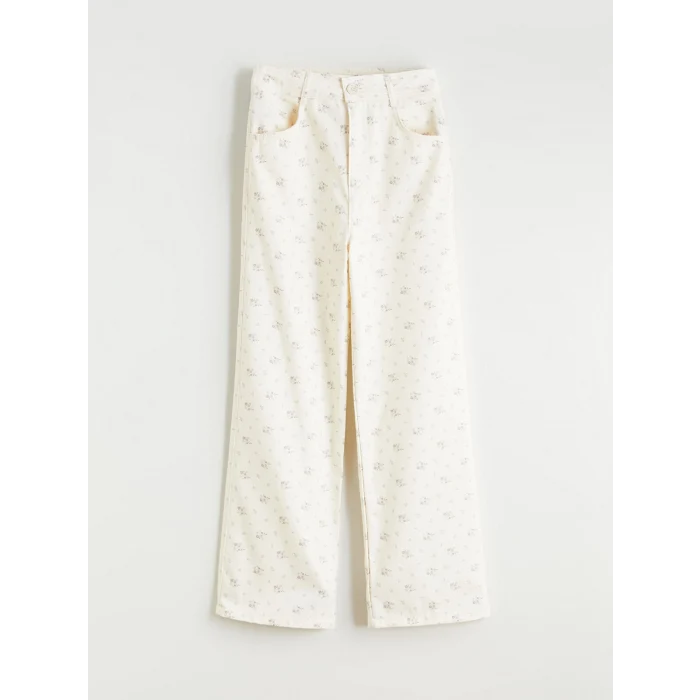 LCW Kids Bej İspanyol Paça Çiçekli Kız Çocuk Pantolon