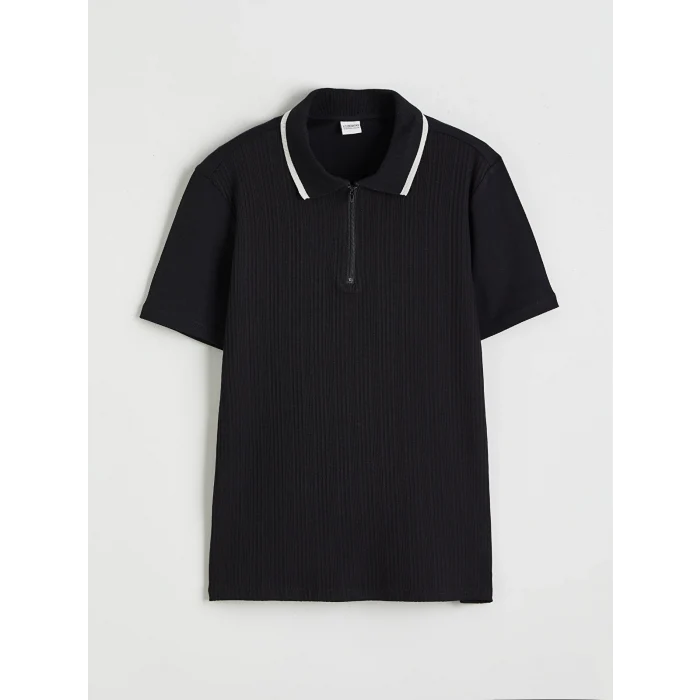 LCW Kids Siyah Polo Yaka Dokulu Erkek Çocuk Tişört