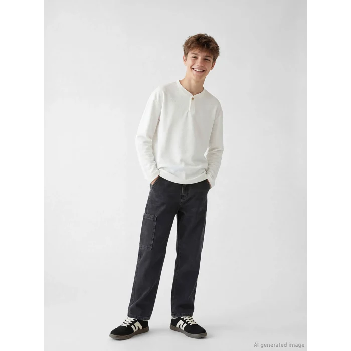 LCW Kids Antrasit Loose Fit Erkek Çocuk Kargo Jean Pantolon