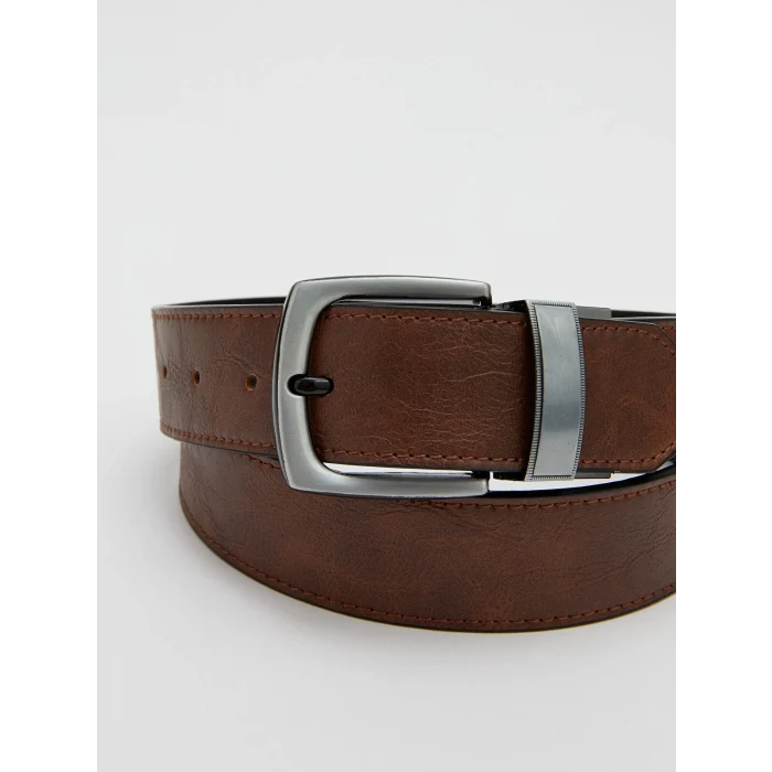 LCW ACCESSORIES Siyah Deri Görünümlü Erkek Kemer