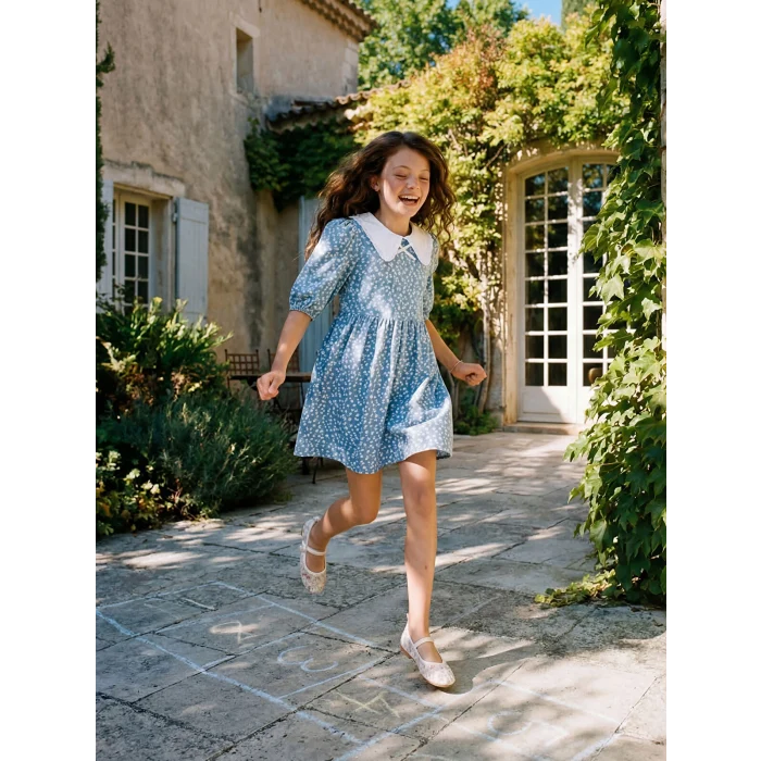 LCW Kids Mavi Bebe Yaka Çiçekli Kız Çocuk Elbise