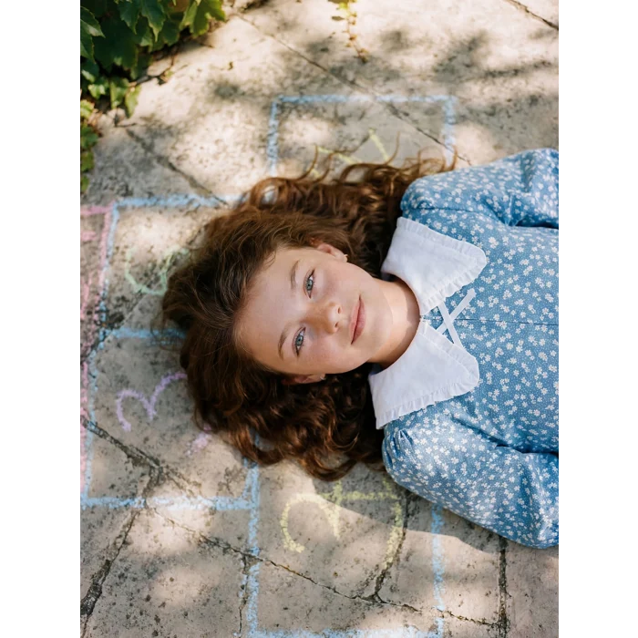 LCW Kids Mavi Bebe Yaka Çiçekli Kız Çocuk Elbise