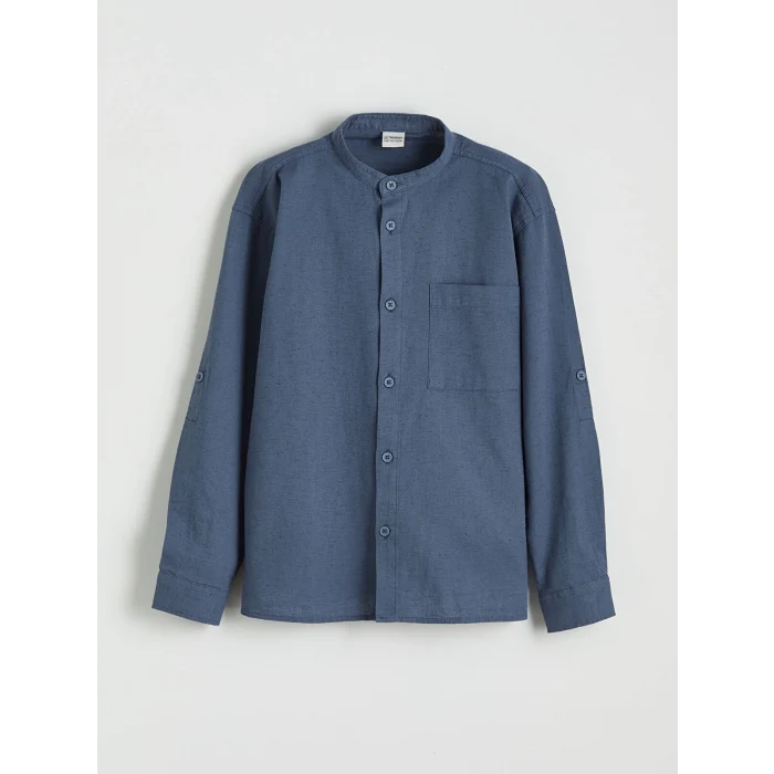 LCW Kids İndigo Hakim Yaka Keten Karışımlı Erkek Çocuk Gömlek