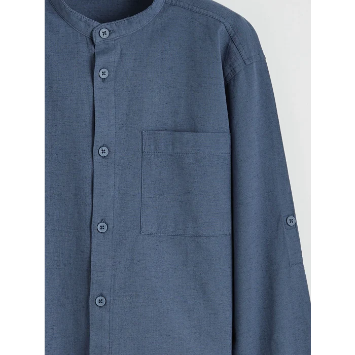 LCW Kids İndigo Hakim Yaka Keten Karışımlı Erkek Çocuk Gömlek