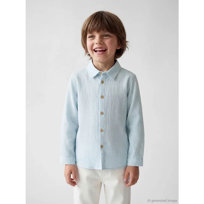 LCW Kids Mavi Dokulu Erkek Çocuk Gömlek