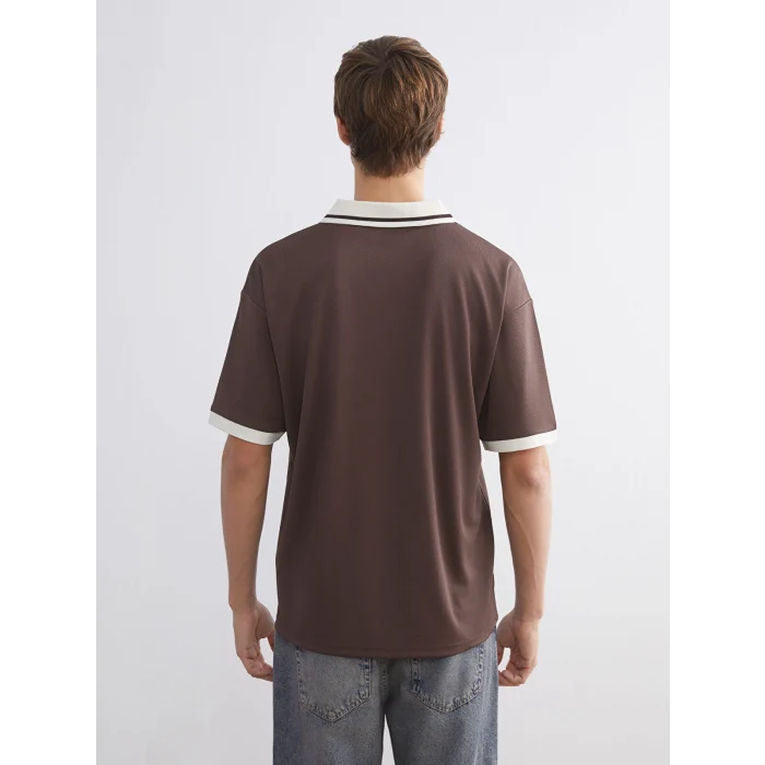 XSIDE Kahverengi Polo Yaka Baskılı Erkek Tişört