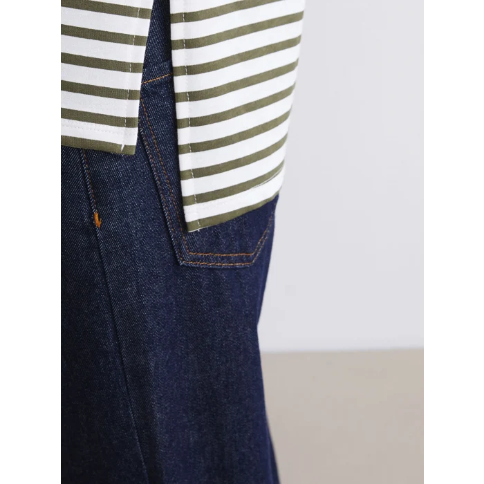 LCW Modest Haki Kadın Oversize Fit Çizgili Sweatshirt Tunik