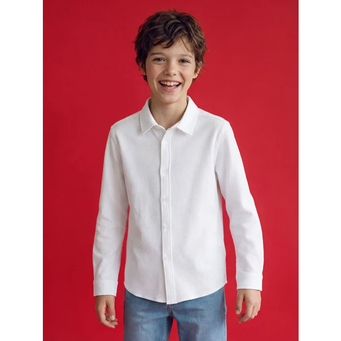 LCW Kids Beyaz Erkek Çocuk Armürlü Gömlek