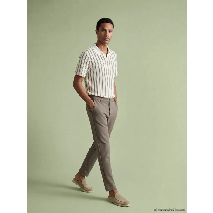 LCW Vision Bej Polo Yaka Çizgili Penye Erkek Tişört