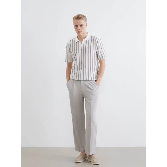 LCW Vision Bej Polo Yaka Çizgili Penye Erkek Tişört