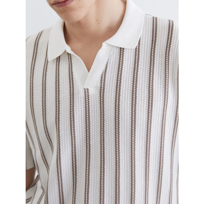 LCW Vision Bej Polo Yaka Çizgili Penye Erkek Tişört