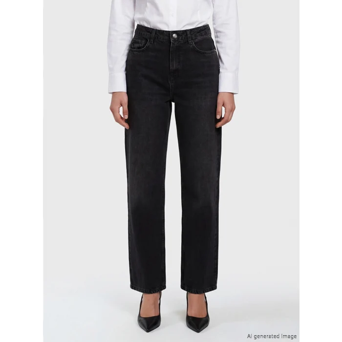 LCW Jeans Siyah Straight Fit Kadın Jean Pantolon