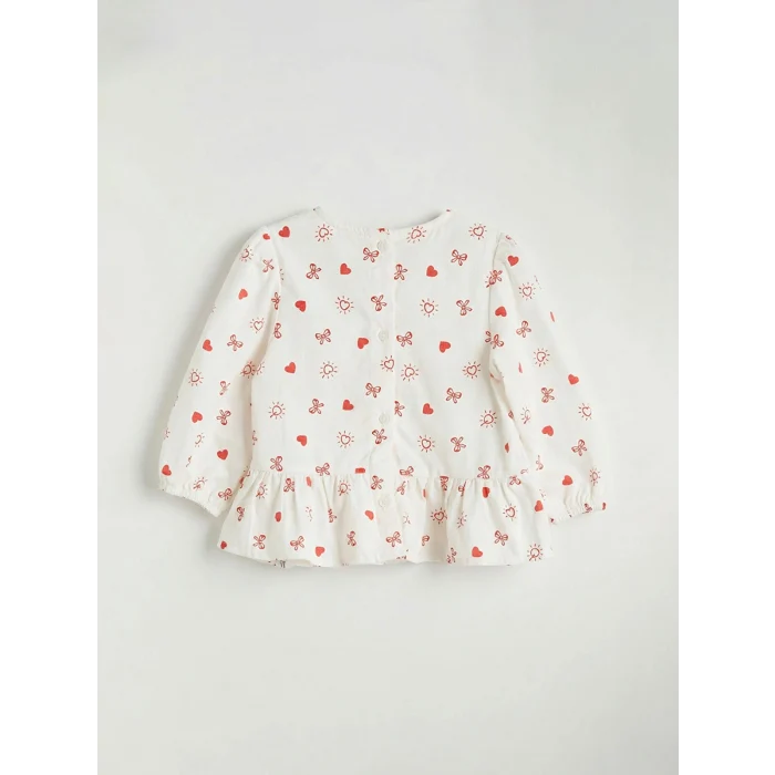 LCW baby Ekru Kız Bebek Desenli Bluz ve Jean Pantolon