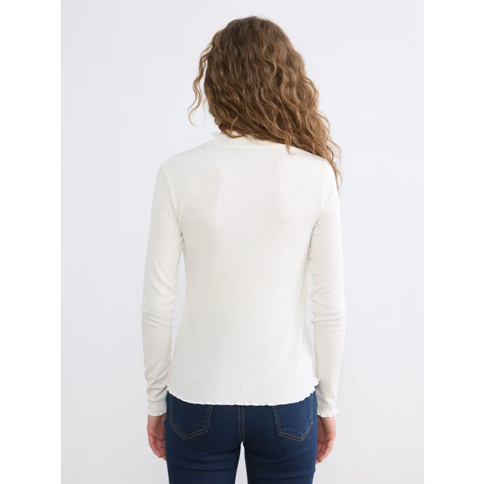 LCW Modest Ekru Fırfırlı Dik Yaka Kadın Body