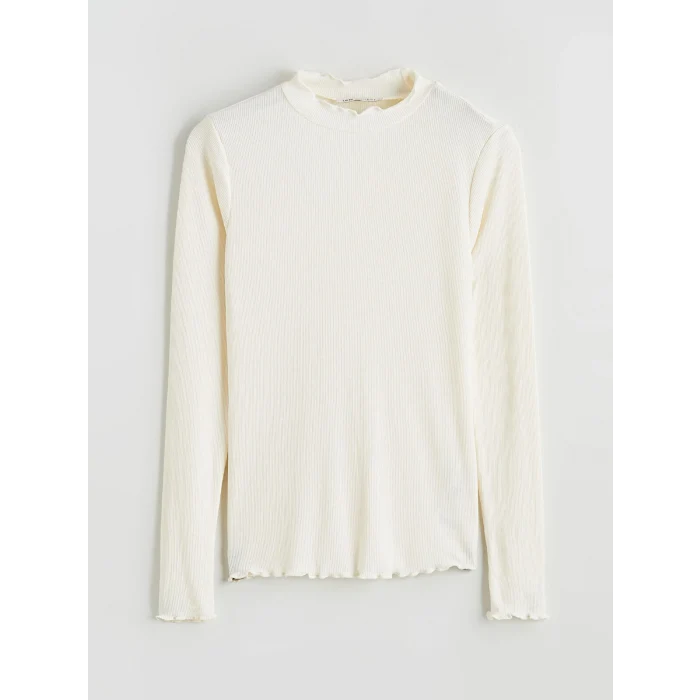 LCW Modest Ekru Fırfırlı Dik Yaka Kadın Body