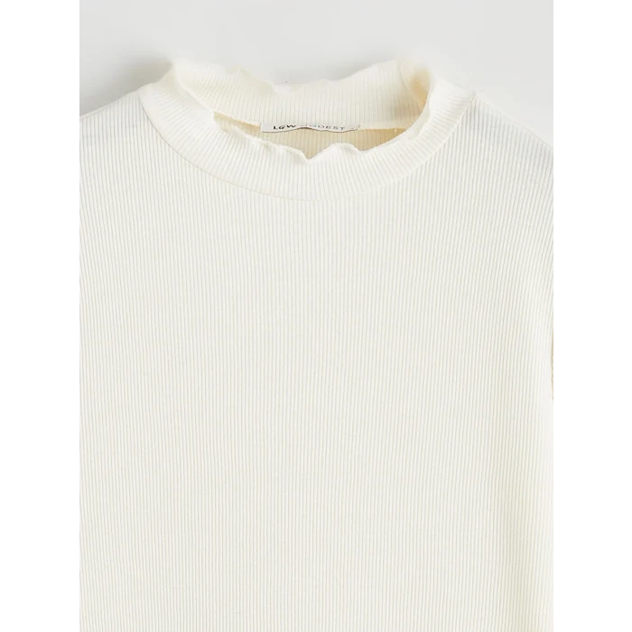 LCW Modest Ekru Fırfırlı Dik Yaka Kadın Body