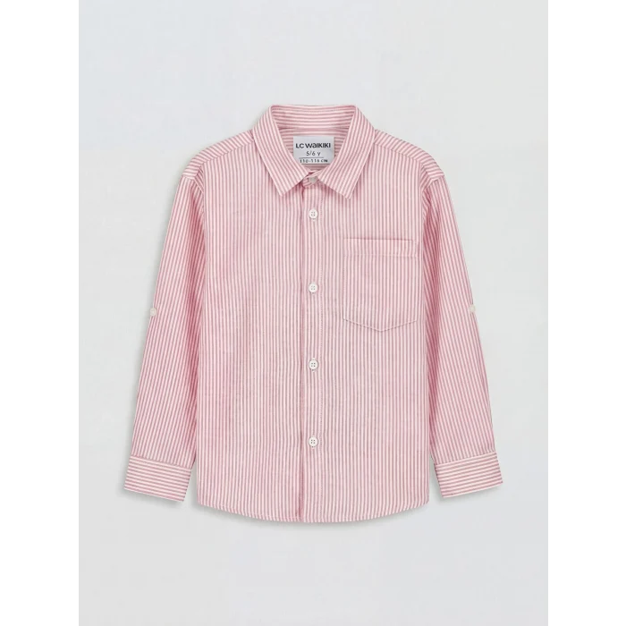 LCW Kids Turuncu Çizgili Keten Karışımlı Erkek Çocuk Gömlek