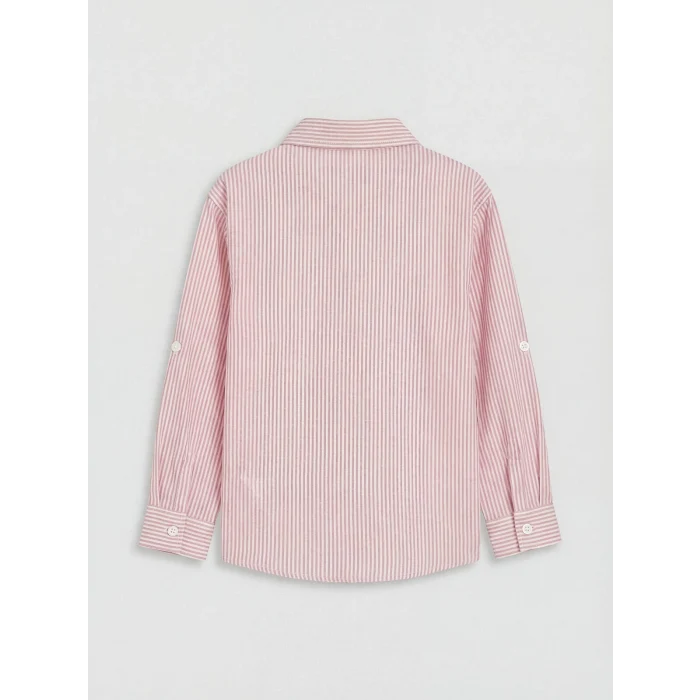 LCW Kids Turuncu Çizgili Keten Karışımlı Erkek Çocuk Gömlek