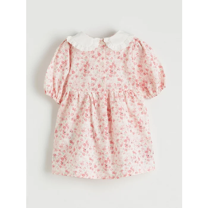 LCW baby Ekru Kız Bebek Bebe Yaka Çiçekli Poplin Elbise