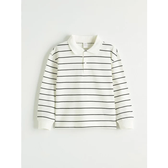 LCW Kids Bej Polo Yaka Çizgili Erkek Çocuk Tişört
