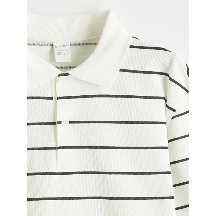 LCW Kids Bej Polo Yaka Çizgili Erkek Çocuk Tişört