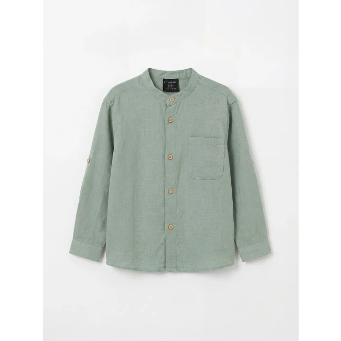 LCW Kids Yeşil Hakim Yaka Uzun Kollu Erkek Çocuk Gömlek
