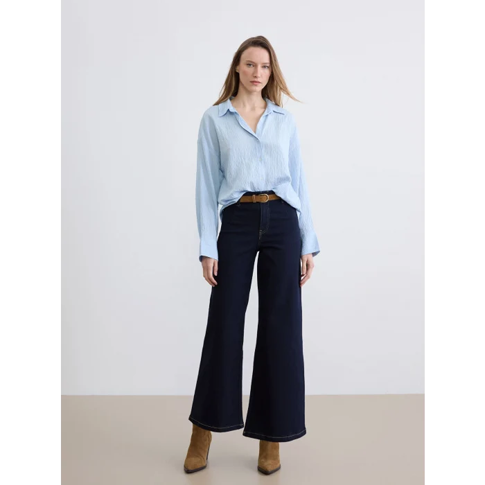 LCW Jeans İndigo Beli Kemerli Wideleg Kadın Jean Pantolon